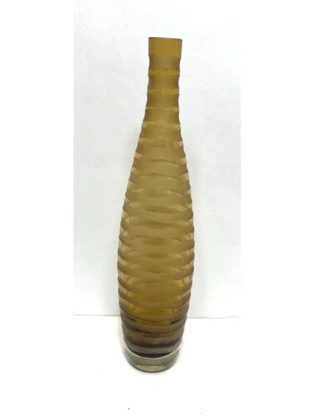 Hand Blown Vintage Etched Striped Amber Honey Brown 12